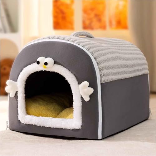 PJDDP Katzenhöhlenbett, Katzenbett Mit Herausnehmbarem, Waschbarem Innenkissen, Halbgeschlossenes Katzenbett, Hundebett Mit Rutschfestem Boden,Grau,L von PJDDP