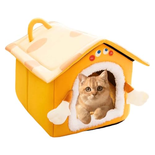PJDDP Katzenhöhlenbett, Katzenbett Mit Herausnehmbarem, Waschbarem Innenkissen, Hundebett Mit Rutschfestem Boden Für Katzen Und Kleine Hunde,Gelb,L von PJDDP