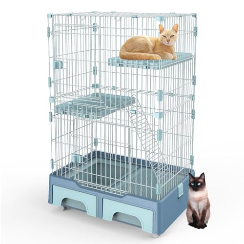 PJDDP Katzenkäfig, 50,3 Zoll Hoch, Katzenhaus, Katzentoilette Und Aufbewahrungskoffer in Einem Haustiergehege Mit 2 Vordertüren, Einer Rampenleiter Und 2 Ruheplattformen,Blau PJDDP Katzenkäfig, 50,3 Zoll Hoch, Katzenhaus, Katzentoilette Und Aufbewahrungskoffer in Einem Haustiergehege Mit 2 Vordertüren, Einer Rampenleiter Und 2 Ruheplattformen,Blau von PJDDP