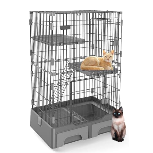PJDDP Katzenkäfig, 50,3 Zoll Hoch, Katzenhaus, Katzentoilette Und Aufbewahrungskoffer in Einem Haustiergehege Mit 2 Vordertüren, Einer Rampenleiter Und 2 Ruheplattformen,Grau PJDDP Katzenkäfig, 50,3 Zoll Hoch, Katzenhaus, Katzentoilette Und Aufbewahrungskoffer in Einem Haustiergehege Mit 2 Vordertüren, Einer Rampenleiter Und 2 Ruheplattformen,Grau von PJDDP