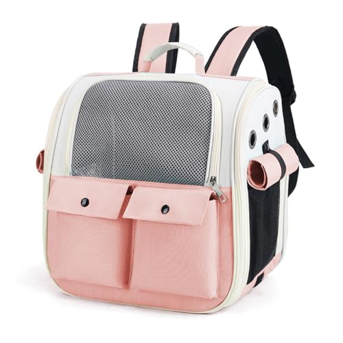 PJDDP Katzenrucksack, Belüftete, Faltbare Katzentasche Mit Fenster, Hundetragetasche Für Kleine Hunde, Von Fluggesellschaften Zugelassen Für Den Außenbereich,Rosa von PJDDP