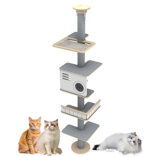 PJDDP Kratzbaum Deckenhoch, Kratzbaum Boden Bis Zur Decke Katzenturm, 5 Etagen Bis Zur Decke Reichender Katzenturm Für Katzen Zum Klettern, Kratzen,Style a von PJDDP