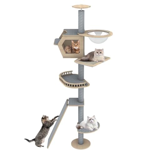 PJDDP Kratzbaum Deckenhoch, Kratzbaum Vom Boden Bis Zur Decke, 6-Stöckig, Katzenkletter-Aktivitätszentrum Mit Hängematte Und Katzenhöhle Für Katzen Zum Klettern, Kratzen,Style b PJDDP Kratzbaum Deckenhoch, Kratzbaum Vom Boden Bis Zur Decke, 6-Stöckig, Katzenkletter-Aktivitätszentrum Mit Hängematte Und Katzenhöhle Für Katzen Zum Klettern, Kratzen,Style b von PJDDP