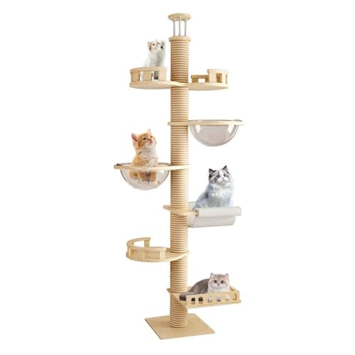 PJDDP Kratzbaum Deckenhoch Für Katze, Katzenbaum Vom Boden Bis Zur Decke Verstellbar, Höhenverstellbar (250-280Cm), Mehrstöckiger Katzenkratzbaum Für Katzen Zum Klettern, Kratzen,Bring Two Capsules von PJDDP