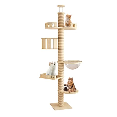 PJDDP Kratzbaum Deckenhoch Für Katze, Katzenbaum Vom Boden Bis Zur Decke Verstellbar, Höhenverstellbar (250-280Cm), Mehrstöckiger Katzenkratzbaum Für Katzen Zum Klettern, Kratzen,Bring a Capsule von PJDDP