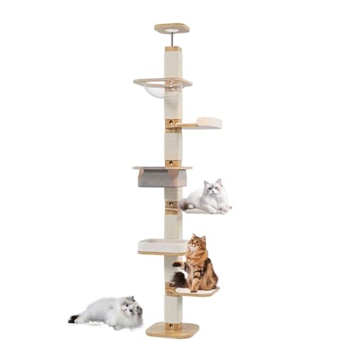 PJDDP Kratzbaum Deckenhoch Große Katzen, Kratzbaum Deckenhoch Aus Holz, 5/6 Etagen Bis Zur Decke Reichender Katzenturm Für Katzen Zum Klettern, Kratzen, Ausschau Halten Und Spielen,B104.3 to 113" PJDDP Kratzbaum Deckenhoch Große Katzen, Kratzbaum Deckenhoch Aus Holz, 5/6 Etagen Bis Zur Decke Reichender Katzenturm Für Katzen Zum Klettern, Kratzen, Ausschau Halten Und Spielen,B104.3 to 113" von PJDDP