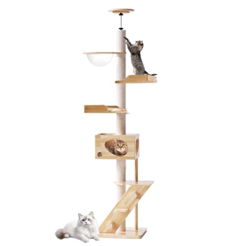 PJDDP Kratzbaum Deckenhoch Holz, Kratzbaum Deckenspanner, 6 Etagen Bis Zur Decke Reichender Katzenturm Mit Raumkapsel Für Katzen Zum Klettern, Kratzen PJDDP Kratzbaum Deckenhoch Holz, Kratzbaum Deckenspanner, 6 Etagen Bis Zur Decke Reichender Katzenturm Mit Raumkapsel Für Katzen Zum Klettern, Kratzen von PJDDP