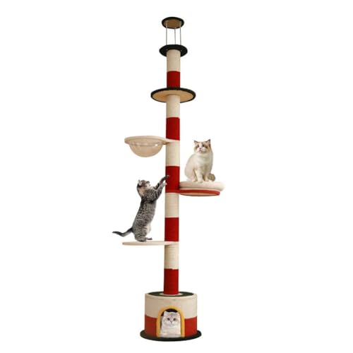 PJDDP Kratzbaum Deckenspanner, Kratzbaum Hoch, 5 Etagen Bis Zur Decke Reichender Katzenturm(270 cm) Mit Raumkapsel, Sisalseil Umwickelt Für Katzen Zum Klettern von PJDDP