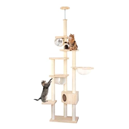 PJDDP Kratzbaum Deckenspanner, Kratzbaum Hoch, Höhenverstellbar (258-270Cm), Mehrstöckiger Katzenturm Mit Katzenhöhle Für Katzen Zum Klettern, Kratzen von PJDDP