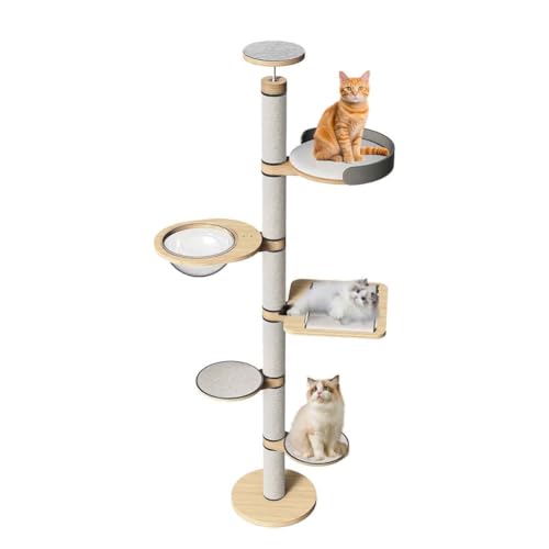 PJDDP Kratzbaum Deckenspanner, Kratzbaum Vom Boden Bis Zur Decke, 5-Stöckig, Katzenkletter-Aktivitätszentrum Mit Raumkapsel, Mehrere Plattformen,Style a von PJDDP