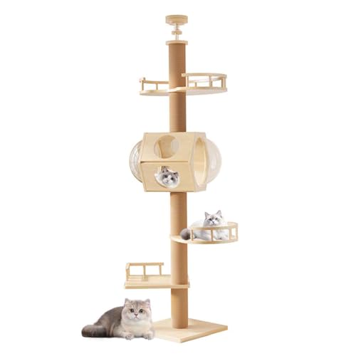 PJDDP Kratzbaum Grosse Katzen Stabil Deckenhoch, Deckenspanner Kratzbaum Mit Aussichtplattformen, 6-Ebenen-Katzenbaum, Für Wohnzimmer & Schlafzimmer,Style c von PJDDP