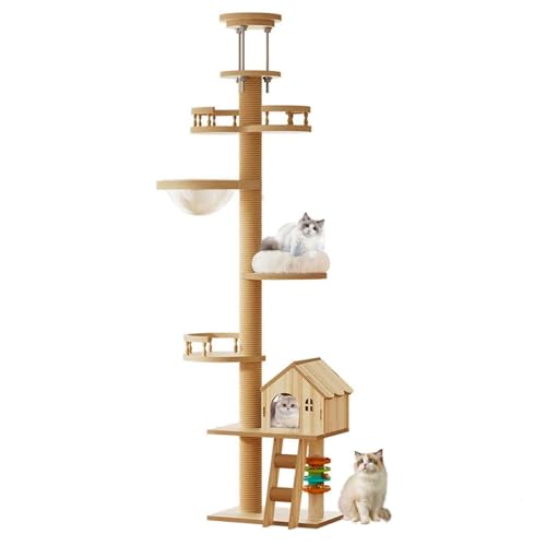 PJDDP Kratzbaum Vom Boden Bis Zur Decke, Kratzbaum Deckenhoch, 5-Stöckiger Katzenbaum, Höhenverstellbar (250Cm -280 cm) Für Katzen Zum Klettern, Kratzen, Ausschau Halten Und Spielen,Mt1 von PJDDP