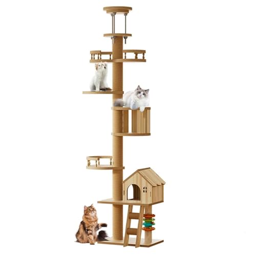 PJDDP Kratzbaum Vom Boden Bis Zur Decke, Kratzbaum Deckenhoch, 5-Stöckiger Katzenbaum, Höhenverstellbar (250Cm -280 cm) Für Katzen Zum Klettern, Kratzen, Ausschau Halten Und Spielen,Mt2 von PJDDP