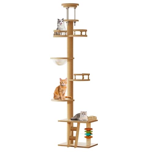 PJDDP Kratzbaum Vom Boden Bis Zur Decke, Kratzbaum Deckenhoch, 5-Stöckiger Katzenbaum, Höhenverstellbar (250Cm -280 cm) Für Katzen Zum Klettern, Kratzen, Ausschau Halten Und Spielen,Mt3 von PJDDP