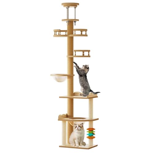 PJDDP Kratzbaum Vom Boden Bis Zur Decke, Kratzbaum Deckenhoch, 5-Stöckiger Katzenbaum, Höhenverstellbar (250Cm -280 cm) Für Katzen Zum Klettern, Kratzen, Ausschau Halten Und Spielen,Mt4 von PJDDP