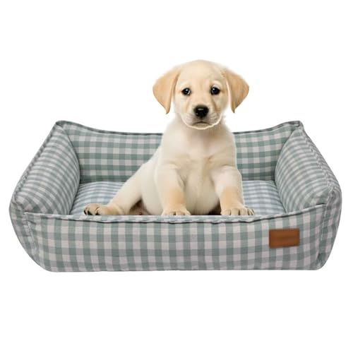 PJDDP Kühlbett Für Hunde, Hundesofa, Hundebett Mit Abnehmbarem Waschbarem Bezug, Rutschfester Unterseite Für Kleine Und Mittelgroße Hunde,Green Squares,S von PJDDP