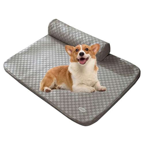 PJDDP Kühlmatte Für Hunde, Hundekissen,Schlafmatte Für Katzen, Sommer-Haustierbett Mit rutschfeste Unterseite Hundekorb, Abnehmbar Und Waschbar,Grau,S von PJDDP