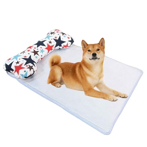 PJDDP Kühlmatte Für Hunde, Kühlmatte Katze, Selbstkühlende Matte Für Haustiere Mit Bezug Abnehmbar Und Maschinenwaschbar, Rutschfester Unterseite,Color Star,S von PJDDP