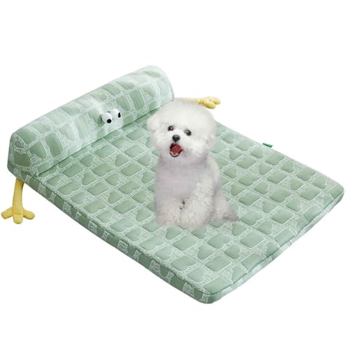 PJDDP Kühlmatte Hunde Katzen, Hundekäfigmatratze Mit Abnehmbarem, Waschbarem Bezug, rutschfeste Unterseite, Ideal Für Zuhause Und Reisen Im Sommer,Grün,M von PJDDP