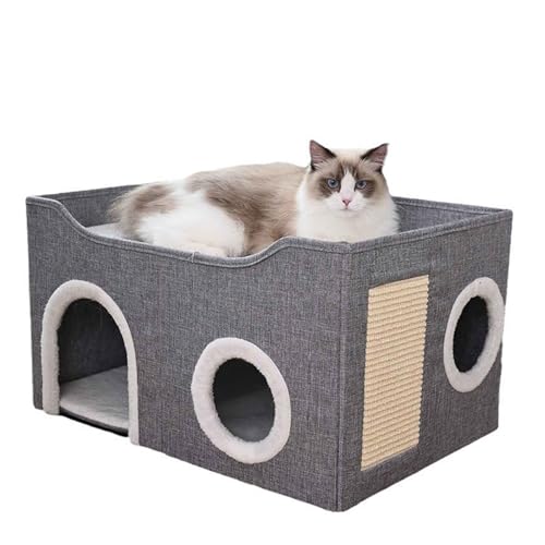 PJDDP Kuschelhöhle Katze, Faltbares Katzenhaus Katzenhöhle Indoor, 2-Stöckiges Rechteckiges Großes Raum Katzenbett Mit Terrasse Und Kratzbrett PJDDP Kuschelhöhle Katze, Faltbares Katzenhaus Katzenhöhle Indoor, 2-Stöckiges Rechteckiges Großes Raum Katzenbett Mit Terrasse Und Kratzbrett von PJDDP
