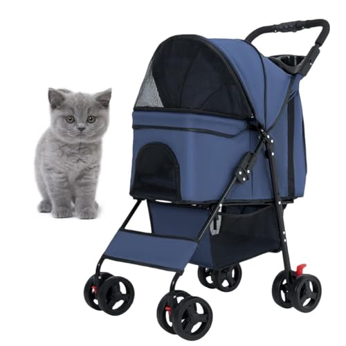 PJDDP Leichter Katzen-Kinderwagen, 360° Rad Faltbarer Hunde-Kinderwagen Mit Ablagekorb Und Tassenhalterung Haustier Reisewagen Atmungsaktives Und Sichtbares Mesh Für Alle Jahreszeiten,Blau PJDDP Leichter Katzen-Kinderwagen, 360° Rad Faltbarer Hunde-Kinderwagen Mit Ablagekorb Und Tassenhalterung Haustier Reisewagen Atmungsaktives Und Sichtbares Mesh Für Alle Jahreszeiten,Blau von PJDDP