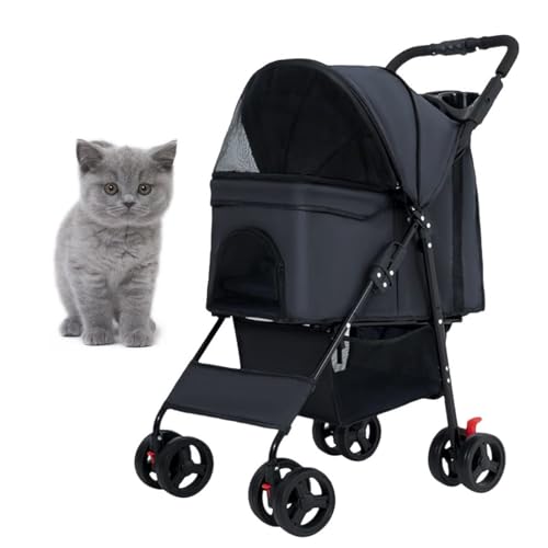 PJDDP Leichter Katzen-Kinderwagen, 360° Rad Faltbarer Hunde-Kinderwagen Mit Ablagekorb Und Tassenhalterung Haustier Reisewagen Atmungsaktives Und Sichtbares Mesh Für Alle Jahreszeiten,Schwarz PJDDP Leichter Katzen-Kinderwagen, 360° Rad Faltbarer Hunde-Kinderwagen Mit Ablagekorb Und Tassenhalterung Haustier Reisewagen Atmungsaktives Und Sichtbares Mesh Für Alle Jahreszeiten,Schwarz von PJDDP