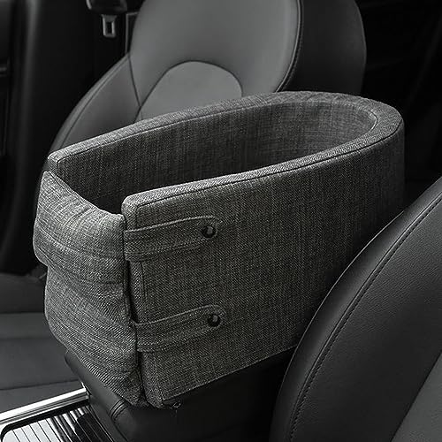 PJDDP Mittelkonsolen-Hundeautositz für Hunde und Katzen, waschbarer und Abnehmbarer Haustier-Armlehnen-Autositz mit Sicherheitsseil für Reisen, Ausgehen,Dark Gray von PJDDP