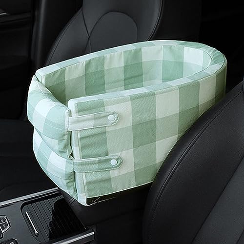 PJDDP Mittelkonsolen-Hundeautositz für Hunde und Katzen, waschbarer und Abnehmbarer Haustier-Armlehnen-Autositz mit Sicherheitsseil für Reisen, Ausgehen,Large Grid Green von PJDDP