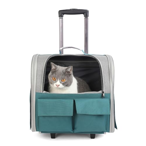 PJDDP Pet Carrier Mit Rädern, Pet Rolling Carrier Rucksack, Rucksack Kinderwagen Für Hunde, Abnehmbare Und Faltbare Katze Rucksack Mit Aufbewahrungstaschen,Grün von PJDDP