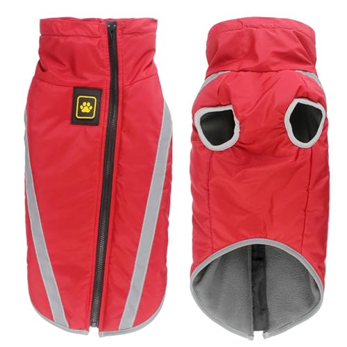 PJDDP Reflektierende Hundejacke, Hunde-Winterjacke mit Reißverschluss hinten, wasserdichter Hundemantel mit Loch für Geschirr, Fleece-Hundejacke, hoher Kragen,Rot,XL PJDDP Reflektierende Hundejacke, Hunde-Winterjacke mit Reißverschluss hinten, wasserdichter Hundemantel mit Loch für Geschirr, Fleece-Hundejacke, hoher Kragen,Rot,XL von PJDDP