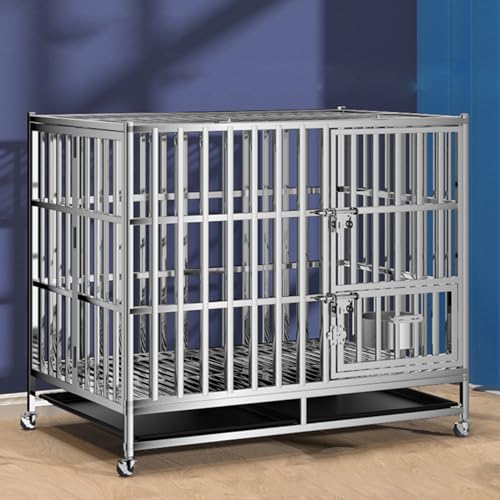 PJDDP Robuste Hundebox, Haustierkäfig Auf Rädern Mit Reißfestem Vierkantrohr, Militär-Welpenkäfige Aus Metall Mit 2 Fluchtsicherungsschlössern Und Tablett,49.2 * 37.4 * 43.3 von PJDDP