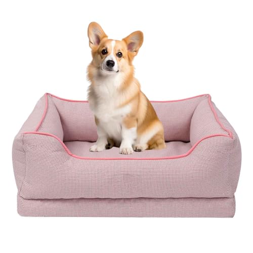 PJDDP Sommer Kühlkissen Für Hunde,Hundesofa, Vierseitiges Nackenrolle Kissen, rutschfeste Unterseite Hundekorb Mit Bezug Abnehmbar Und Maschinenwaschbar,Rosa,L von PJDDP