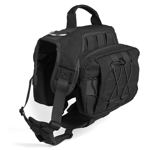 PJDDP Tactical Pet Backpack, Hunde-Rucksackgeschirr Mit 2 Geräumigen Seitentaschen,Tactical Dog Vest Harness Für Mittlere Und Große Hunde,Hound Satteltasche Für Wandern Ausbildung Laufen,Schwarz,L von PJDDP