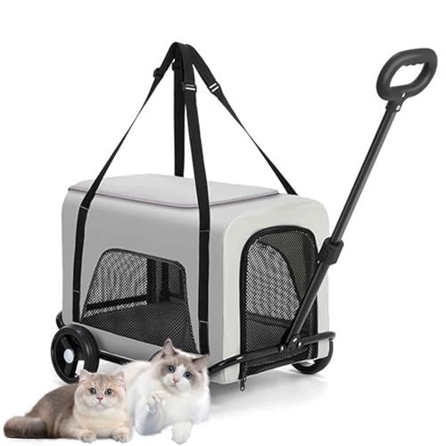 PJDDP Transporttasche Für Katze Mit Rollen, 2 in 1 Hundetrolley, Faltbarer Katzentransportbox, Für Kleine Hunde Und Katzen, Perfekt Für Reisen/Wandern/Camping,Grau PJDDP Transporttasche Für Katze Mit Rollen, 2 in 1 Hundetrolley, Faltbarer Katzentransportbox, Für Kleine Hunde Und Katzen, Perfekt Für Reisen/Wandern/Camping,Grau von PJDDP