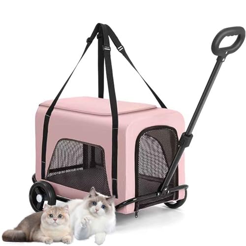 PJDDP Transporttasche Für Katze Mit Rollen, 2 in 1 Hundetrolley, Faltbarer Katzentransportbox, Für Kleine Hunde Und Katzen, Perfekt Für Reisen/Wandern/Camping,Rosa PJDDP Transporttasche Für Katze Mit Rollen, 2 in 1 Hundetrolley, Faltbarer Katzentransportbox, Für Kleine Hunde Und Katzen, Perfekt Für Reisen/Wandern/Camping,Rosa von PJDDP