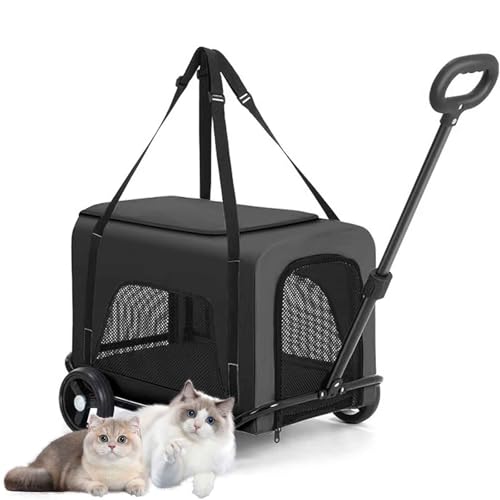 PJDDP Transporttasche Für Katze Mit Rollen, 2 in 1 Hundetrolley, Faltbarer Katzentransportbox, Für Kleine Hunde Und Katzen, Perfekt Für Reisen/Wandern/Camping,Schwarz von PJDDP