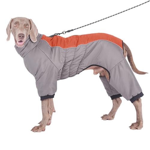 PJDDP Vier -Beinhund -Mantel wasserdicht, reflektierender Hunde Wintermantel Ganzer Körper Winterhundweste mit gebautem Geschirr Hundejacke mit Reißverschluss,Orange,XL von PJDDP