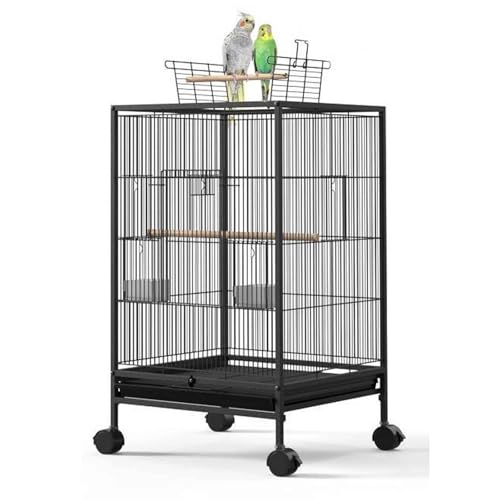 PJDDP Vogelkäfig, Vogelvoliere, Wellensittichkäfig Mit Tablett, Papagei Käfig Mit Rollen, Dach Zum Öffnen, Für Wellensittich, Kanarien, Nymphensittich,S von PJDDP