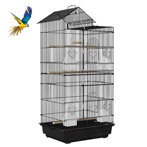 PJDDP Vogelkäfig, Wellensittlichkäfig Mit Sitzstangen Vogelvoliere, Für Papageien/Wellensittiche/Kanarien/Parakete/Nymphensittich/Finken,Schwarz von PJDDP