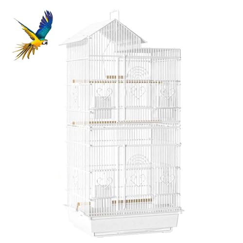 PJDDP Vogelkäfig, Wellensittlichkäfig Mit Sitzstangen Vogelvoliere, Für Papageien/Wellensittiche/Kanarien/Parakete/Nymphensittich/Finken,Weiß von PJDDP