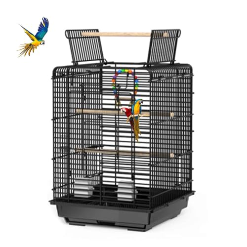 PJDDP Vogelvoliere, Vogelkäfig, Tragbar, Dach Zum Öffnen, Für Wellensittiche, Nymphensittiche, Kanarienvogel, Mandarinen Mit Sitzstangen, Herausnehmbares Tablett,Schwarz von PJDDP