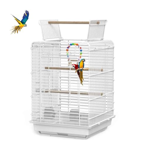 PJDDP Vogelvoliere, Vogelkäfig, Tragbar, Dach Zum Öffnen, Für Wellensittiche, Nymphensittiche, Kanarienvogel, Mandarinen Mit Sitzstangen, Herausnehmbares Tablett,Weiß von PJDDP