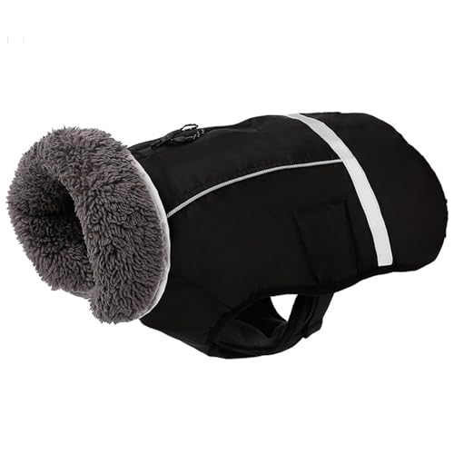 PJDDP Warm Hundemantel, reflektierende Hundejacke Fleece Hundejacke Verstellbar,Schwarz,XXL von PJDDP