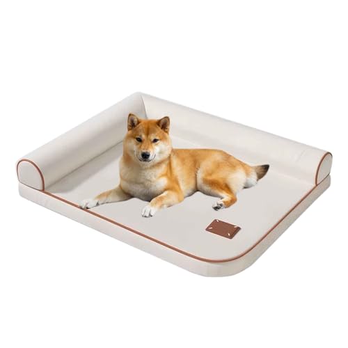 PJDDP Wasserdicht Hundekorb Mit 2 Rändern, Sommer Selbstkühlende Hundematte, Katzenbett, Leicht Zu Reinigen, Für Kleine Bis Mittelgroße, Grosse Hunde,Beige,L von PJDDP