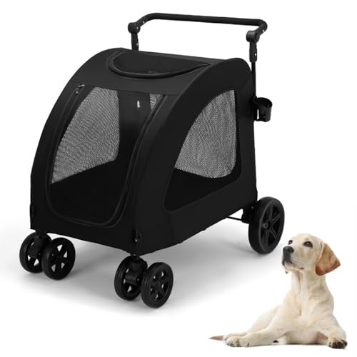 PJDDP Zusammenklappbarer Hundewagen Für Große Hunde, Hundewagen Mit 4 Rädern Hunde-Jogger-Wagen Travel Carrier Atmungsaktiv Tier Kinderwagen Leicht Zu Fuß in/Out Bis Zu 110 Lbs,Schwarz PJDDP Zusammenklappbarer Hundewagen Für Große Hunde, Hundewagen Mit 4 Rädern Hunde-Jogger-Wagen Travel Carrier Atmungsaktiv Tier Kinderwagen Leicht Zu Fuß in/Out Bis Zu 110 Lbs,Schwarz von PJDDP