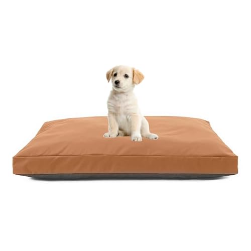 PJDDP wasserdichte Hundematte, Flauschig Katzenmatte, Waschbares Hundebett Mit Abnehmbarer Deckel,Rutschfestem Boden Für Klein Mittel Große Hunde,Red Tea,M von PJDDP
