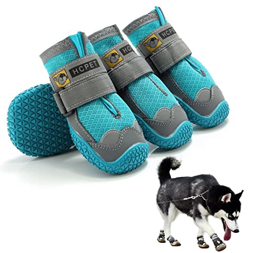 PJDDP wasserdichte Hundeschuhe, Pfotenschutz Für Hunde, rutschfeste Schuhe Hundeschnee Stiefel Mit Verstellbarem, Reflektierendem Riemen Für Große Mittelgroße Und Kleine Hunde,Blau,3 von PJDDP