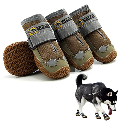 PJDDP wasserdichte Hundeschuhe, Pfotenschutz Für Hunde, rutschfeste Schuhe Hundeschnee Stiefel Mit Verstellbarem, Reflektierendem Riemen Für Große Mittelgroße Und Kleine Hunde,Khaki,3 von PJDDP