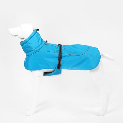 PJDDP wasserdichte Hundewinterjacke Mit Geschirr, Reflektierender Hundeschneeanzug Winddichte Hundekleidung Rollkragenöffnung Für Geschirr,Blau,XL von PJDDP