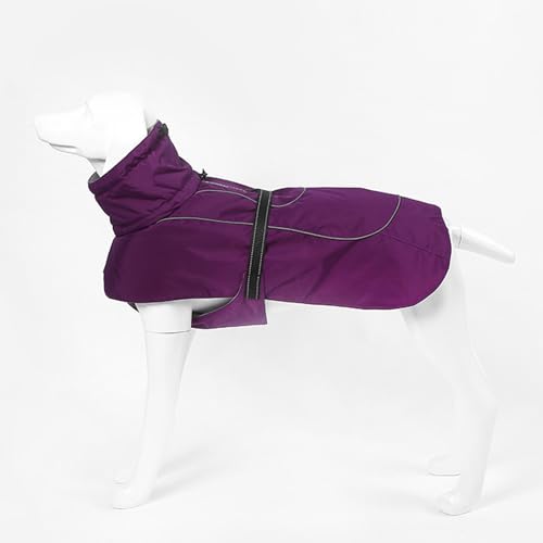 PJDDP wasserdichte Hundewinterjacke Mit Geschirr, Reflektierender Hundeschneeanzug Winddichte Hundekleidung Rollkragenöffnung Für Geschirr,Lila,3XL von PJDDP